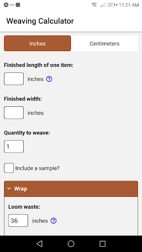 Android application Weaving Calculator screenshort