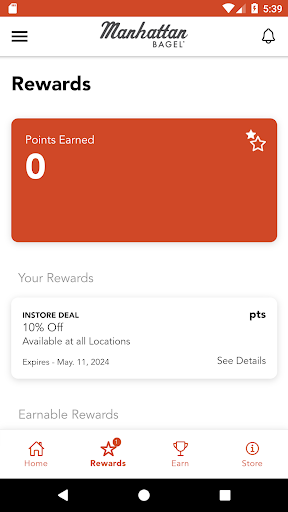 Screenshot of Manhattan Bagel Rewards
