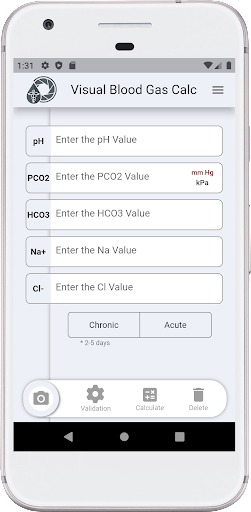 Android application ABG - Visual Blood Gas Calc screenshort