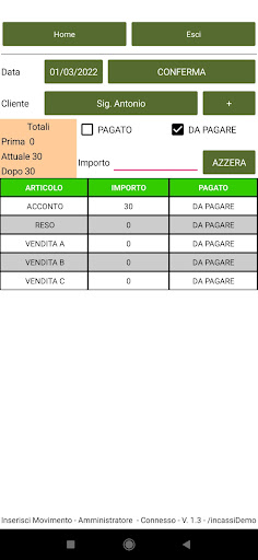 Gestione Incassi Screen 3