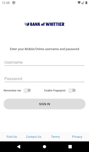 Android application Bank of Whittier Secure Card screenshort
