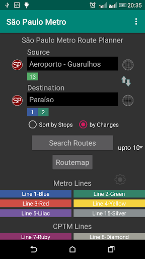 Android application São Paulo Metro Route Planner screenshort