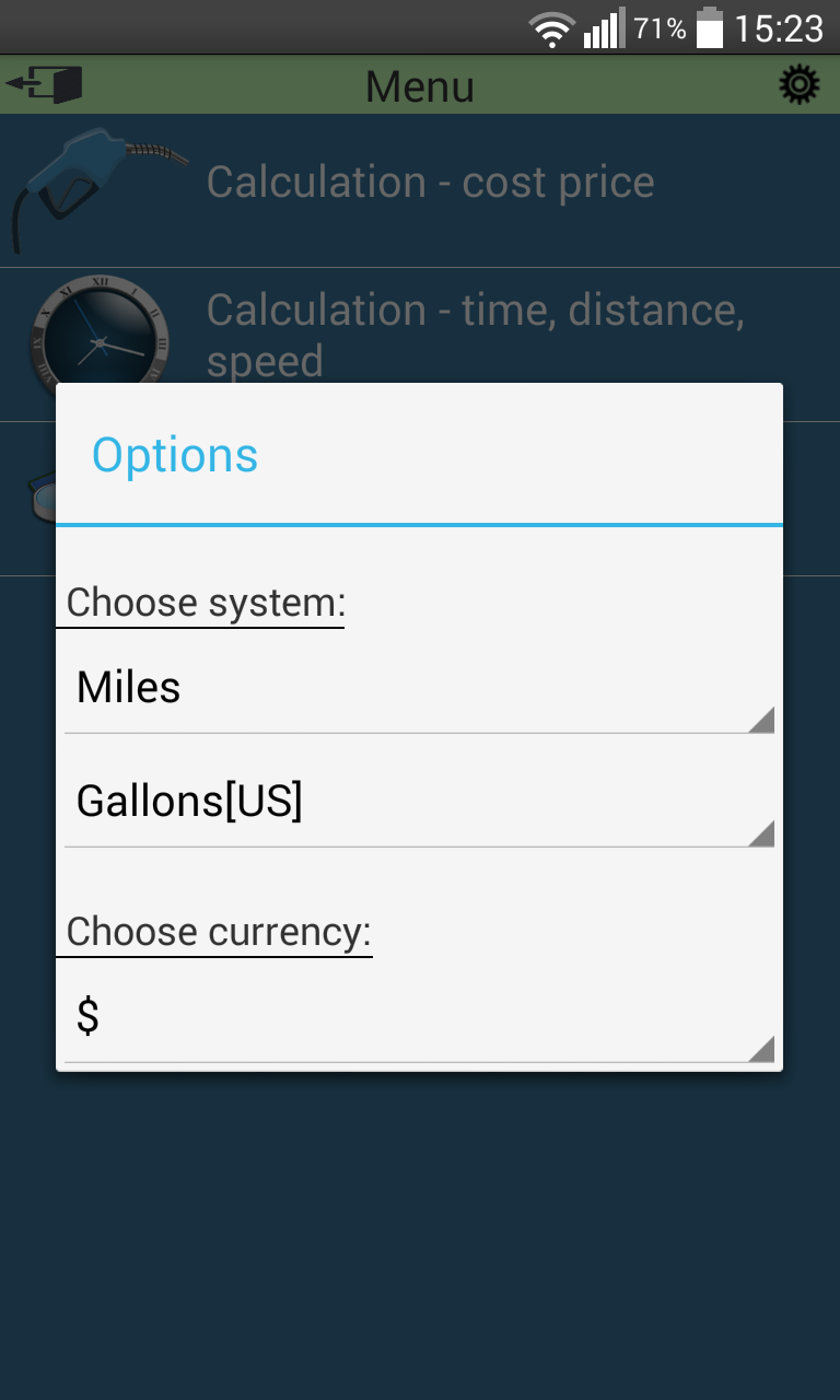 Android application Fuel calculator Pro screenshort