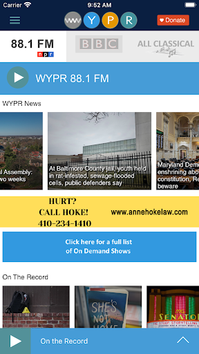 WYPR Public Radio App Screen 2