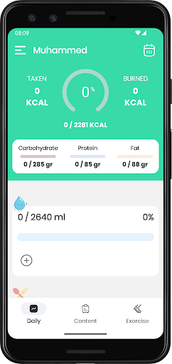 Android application Water, Calories, Diet Tracking screenshort