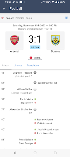 LiveResult. Matches results Screen 3