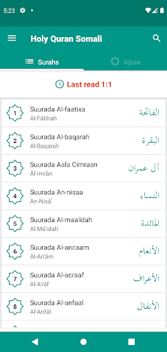Android application Holy Quran Somali screenshort