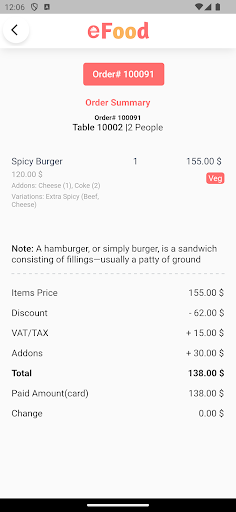 Android application eFood - Table/Waiter App screenshort