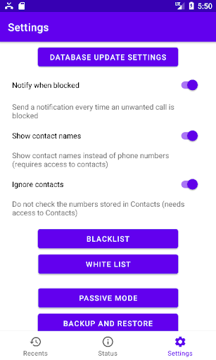 Screenshot of Call Filter