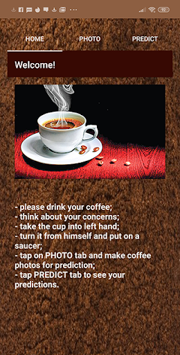 Android application Coffee Divination Prediction screenshort