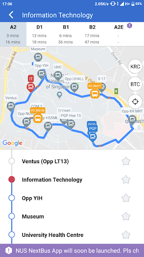NUS NextBus Screen 2