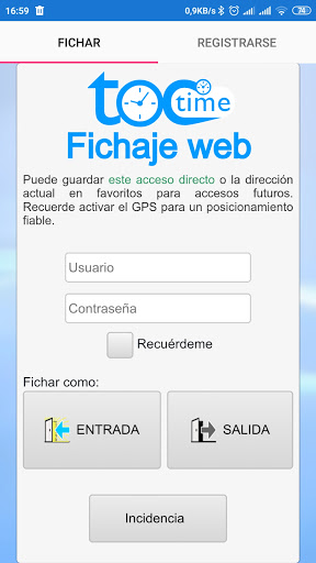 Android application TocTime - Control horario screenshort
