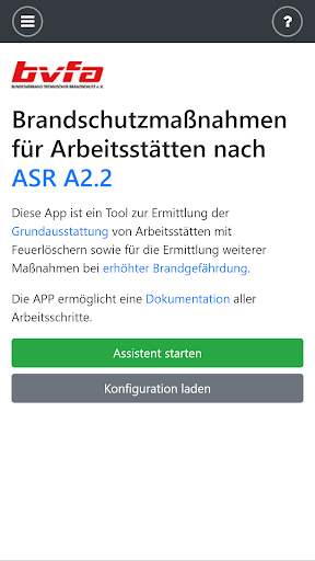 Android application Feuerlöscher-Rechner ASR A2.2 screenshort