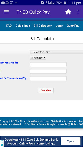 Android application TNEB Quick Pay screenshort