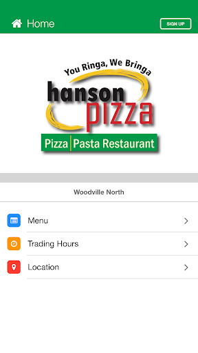 Android application Hanson Pizza Bar screenshort