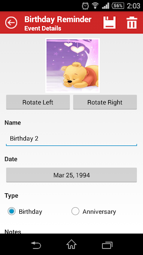Birthday Reminder Alarm Screen 2