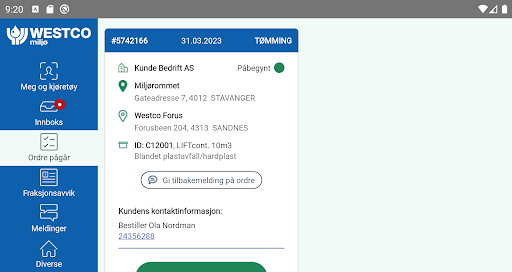 Android application Westco Miljø Intern screenshort