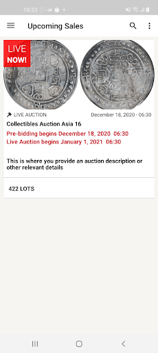 Android application Collectibles Auction Asia screenshort