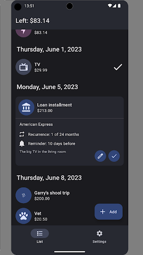 Android application Billz screenshort