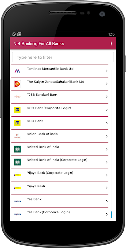 Android application Netbanking app for india banks screenshort