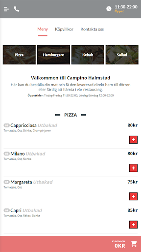 Android application Campino Pizzeria Halmstad screenshort