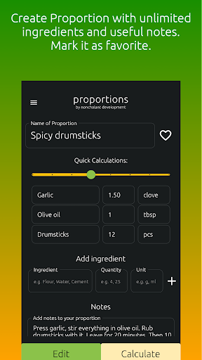 Android application Proportions: A perfect recipe screenshort