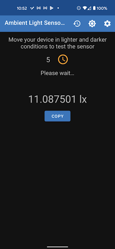 Light Sensor Test / Lux Meter Screen 2