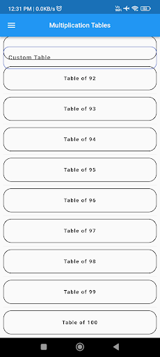 Multiplication Table Screen 2