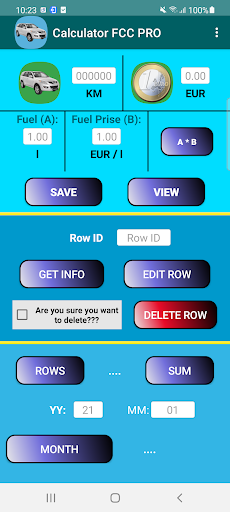 Fuel Cost Calculator /FCC Pro/ Screen 2