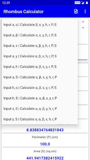 Rhombus Calculator Screen 2