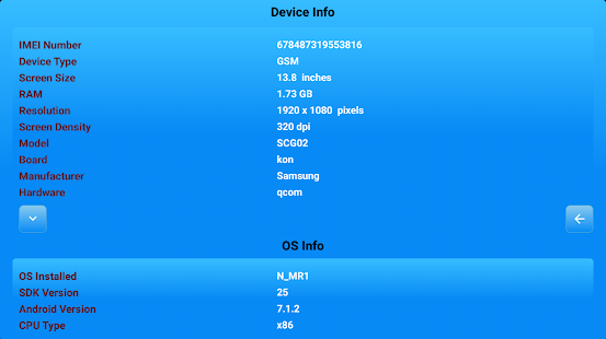 Sim Phone details: Device Info Schermata