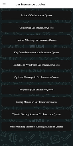 Android application car insurance quotes screenshort