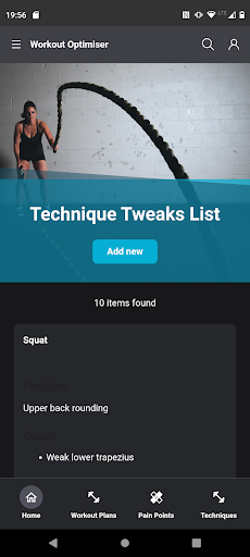 Android application Workout Optimiser screenshort