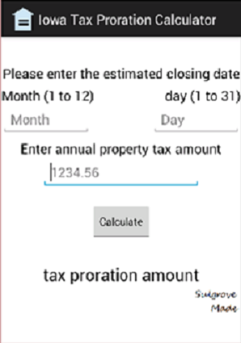 Android application Iowa Tax Proration Calculator screenshort
