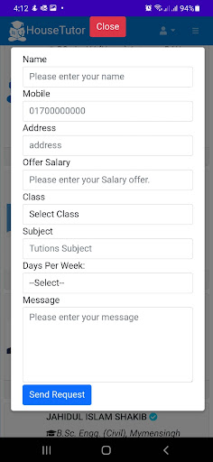 Android application House Tutor screenshort