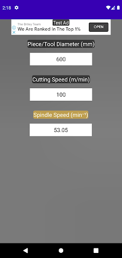 Android application Machining RPM Calc screenshort