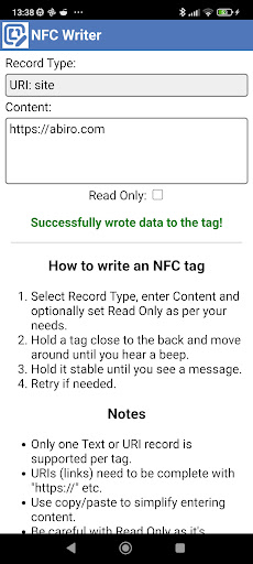 Abiro NFC Writer Screen 3