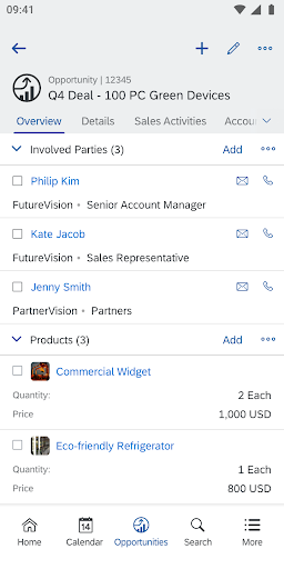Screenshot of SAP Cloud for Customer