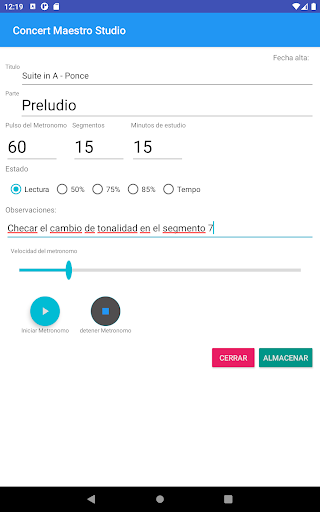 Concert Maestro Metronome Screen 2