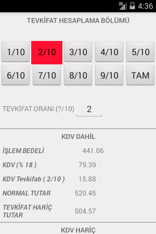 KDV Tevkifatı Hesaplama Screen 2