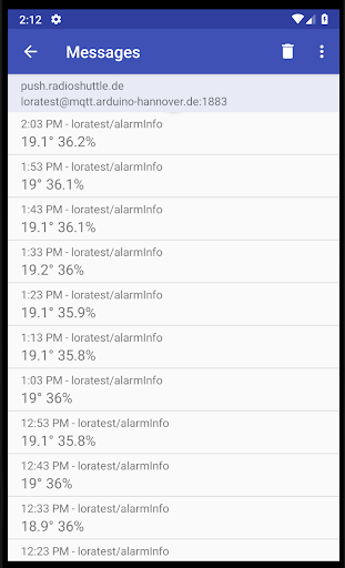 MQTT Push Client Screen 2