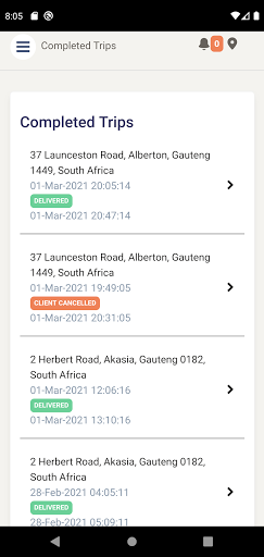 Android application Parcel Quest Driver screenshort