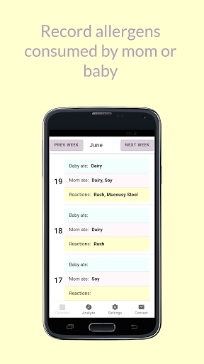 Android application Baby Allergy Log screenshort
