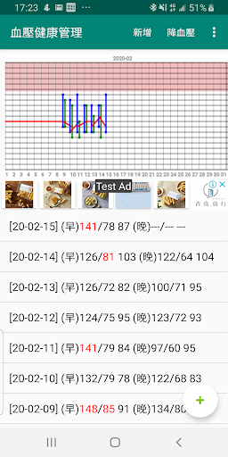 Android application BPViewer , blood pressure screenshort