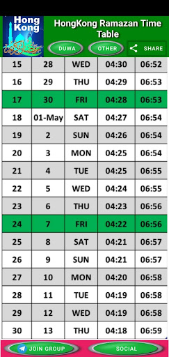 Android application Hong Kong Ramadan Time Table screenshort