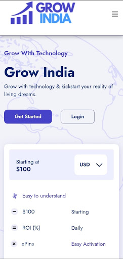 Android application Grow India screenshort