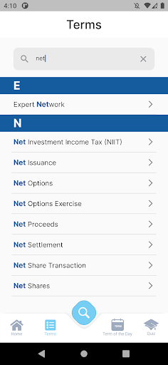 Stock Compensation Glossary Screen 3