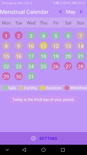 Android application Menstrual calendar screenshort