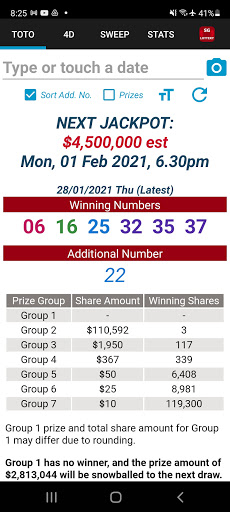 Android application SG LOTTERY - TOTO 4D SWEEP screenshort