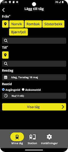 Android application Mina Tåg screenshort